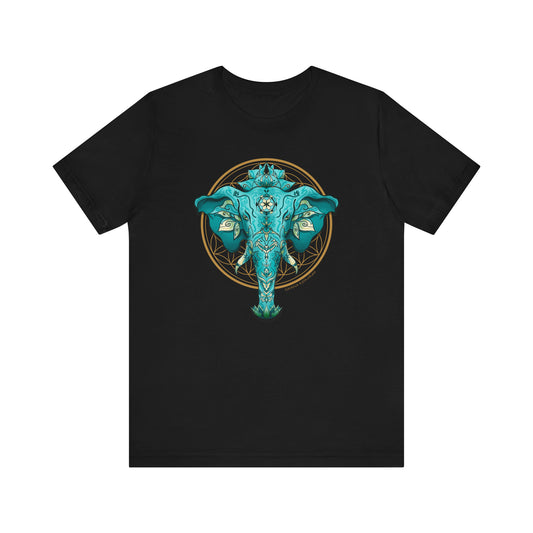 Elephant Spirit Animal Gold Flower Of Life Unisex Jersey Short Sleeve Tee | Ganesha Shirt | Elephant Spiritual Art T-Shirt