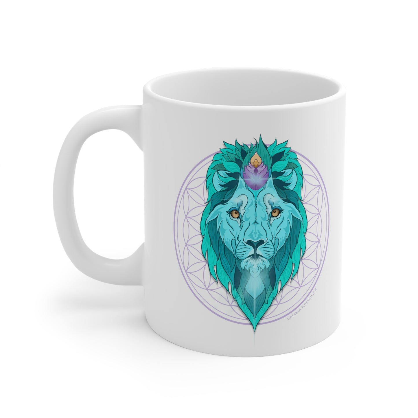 Blue Lion Flower of Life - Ceramic Mug 11oz