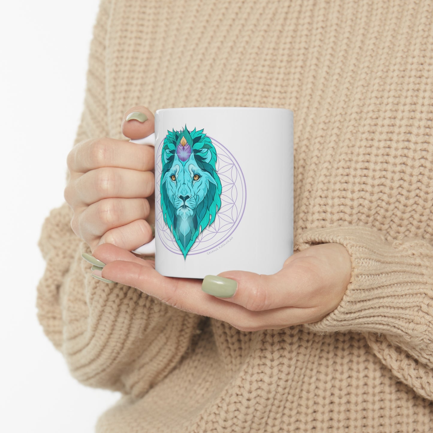 Blue Lion Flower of Life - Ceramic Mug 11oz
