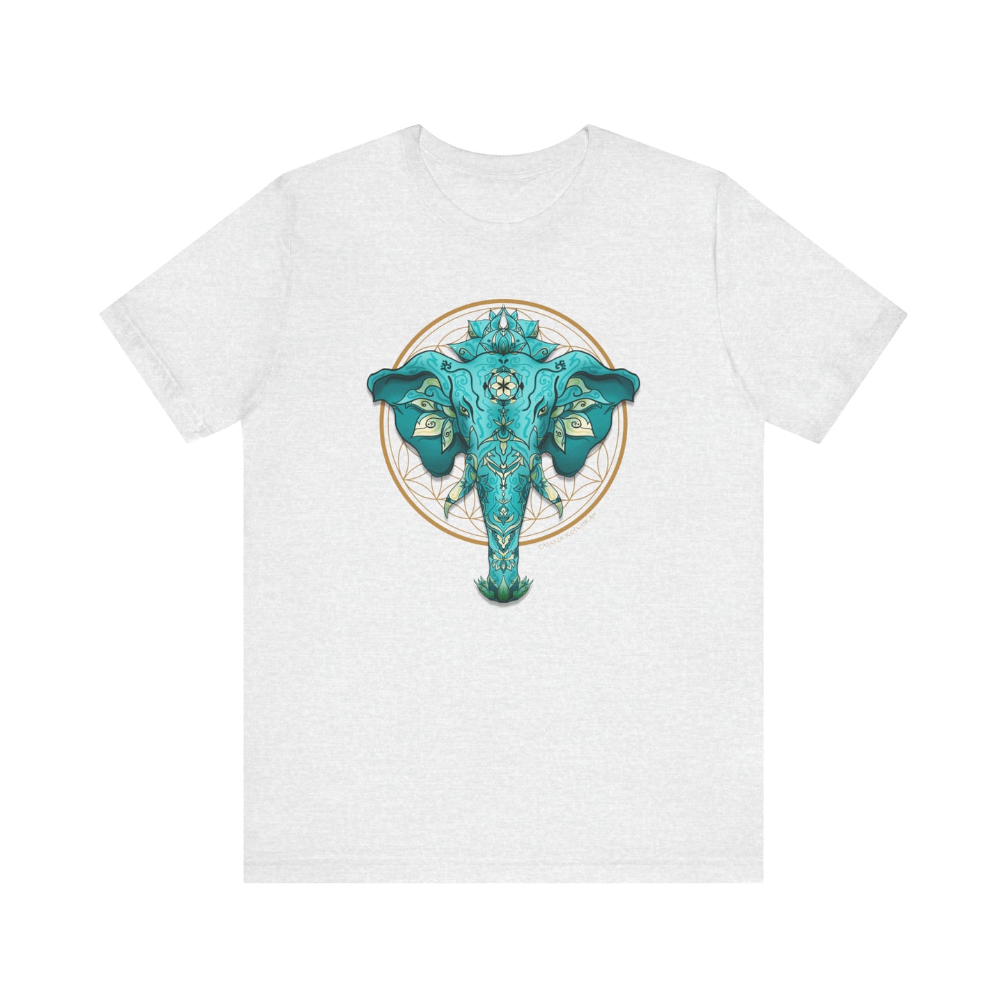 Elephant Spirit Animal Gold Flower Of Life Unisex Jersey Short Sleeve Tee | Ganesha Shirt | Elephant Spiritual Art T-Shirt