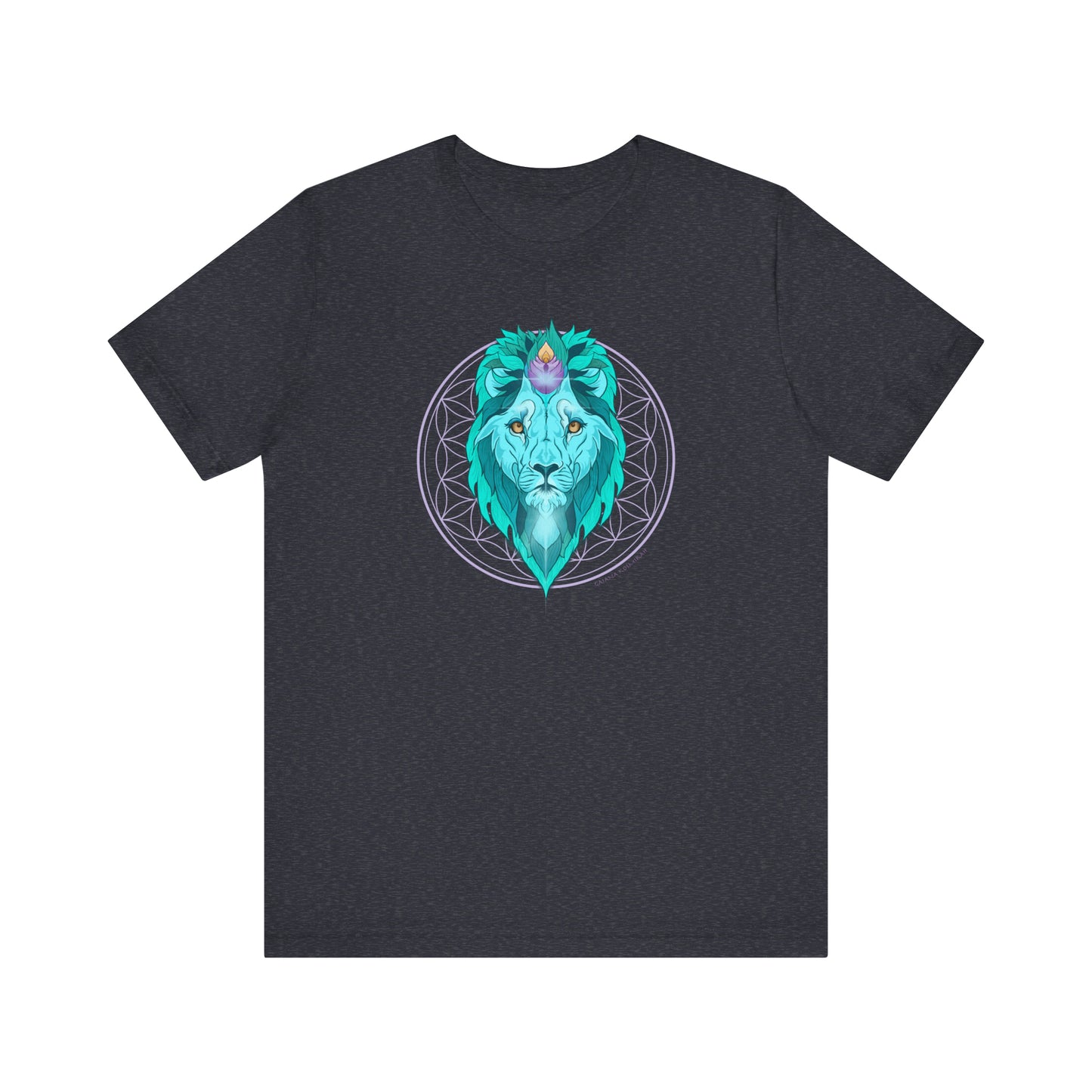 Blue Lion Spirit Animal Flower Of Life Unisex Jersey Short Sleeve Tee | Blue Lion Mandala Shirt | Lion Spiritual Art T-Shirt